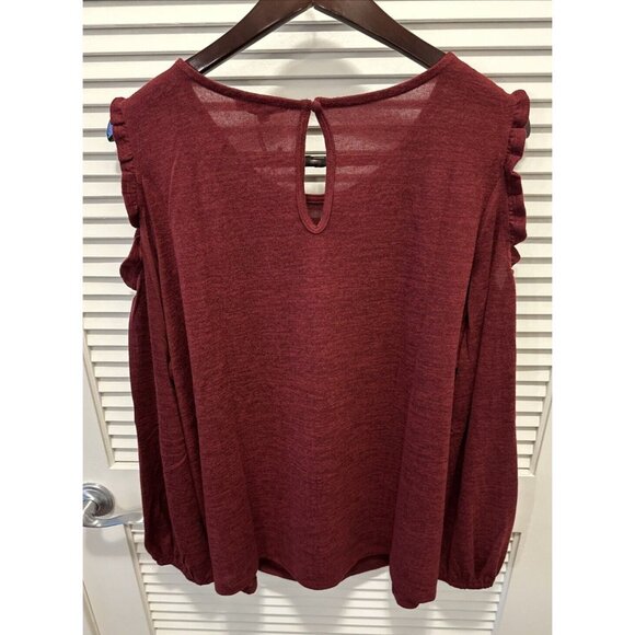 NEW DG2 Diane Gilman Shirt Top Ruffle Cold Shoulder Long Sleeve Size 3X Merlot - Picture 2 of 14